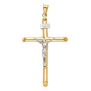 14K Two Tone Crucifix Cross Religious Pendant